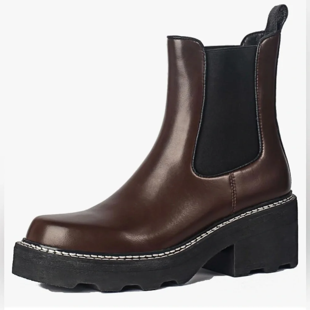 NEW - Women's Platform Chelsea Boots Chunky Heel‎ Slip On Elastic